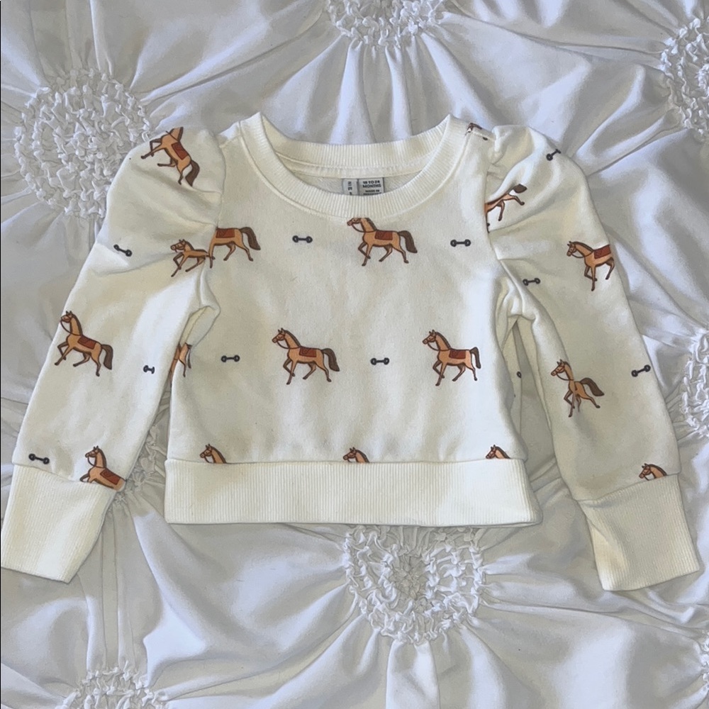 Janie and Jack Cream Brown Horse Print Sweater